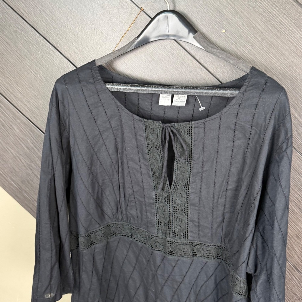 Quizz Women's Size 22 Deadstock Black Tunic Blouse Lace Trim Boho Whimsigoth - Picture 2 of 7